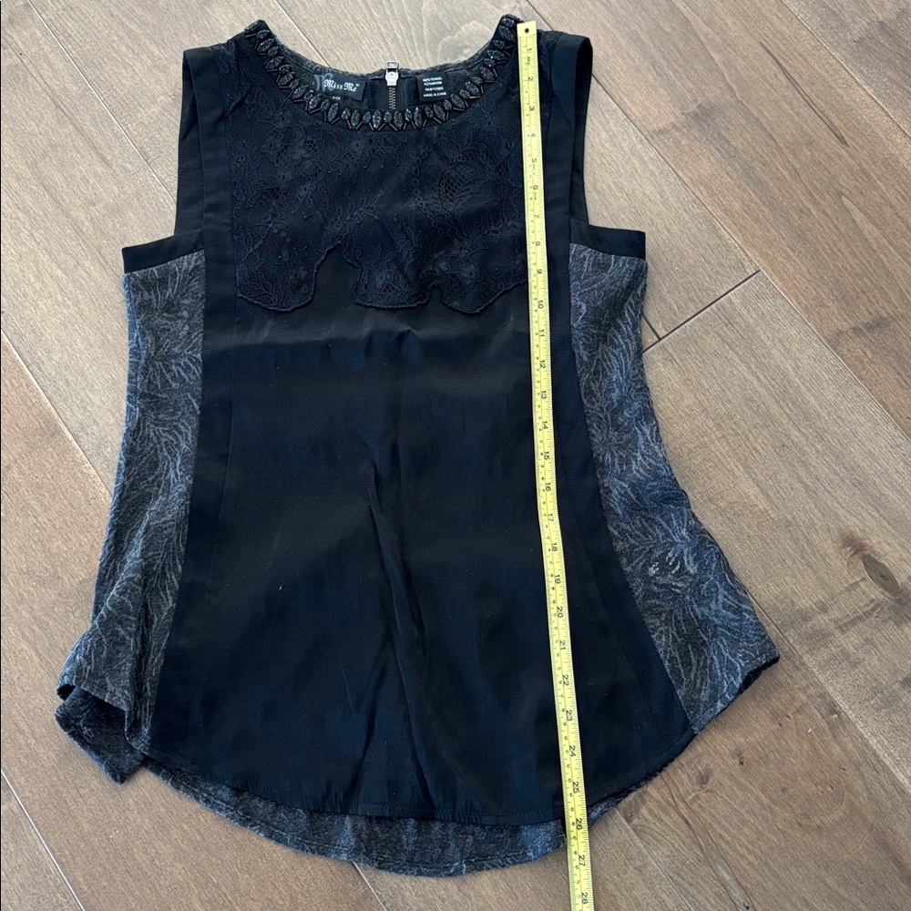 Miss Me Elegant Black Sleeveless Peplum Top with beaded and lace detail, size M - Picture 10 of 10